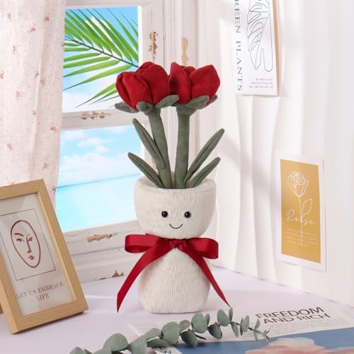 Apricot Lamb Fluffy Rose Vase Plush Toy for Kids