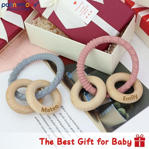 Personalized Name Baby Rattle Teether Ring Pink