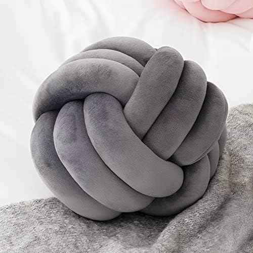 KEBAIHUA Knotted Ball Pillow Dark Grey Plush Throw Cushion