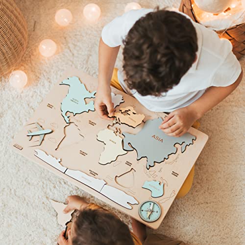 Kids Wooden World Map Puzzle Montessori Toy 1