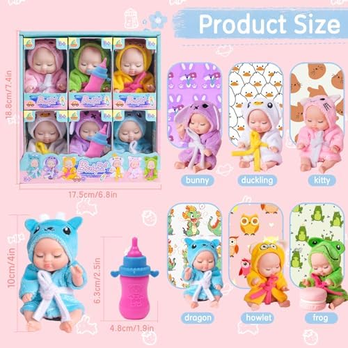 Carreuty 6 Piece Mini Baby Doll Set with Clothes and Hats