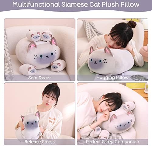 SQEQE Siamese Cat Plush Set 5 in 1 Stuffed Animal Pillow Kids Toy