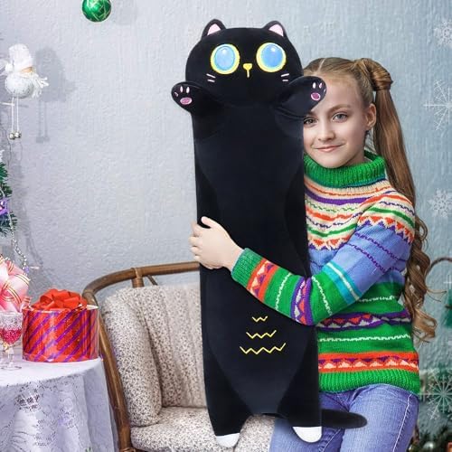 Sprinqdawin Long Black Cat Plush Pillow 355 Cuddly Weighted Stuffed Animal