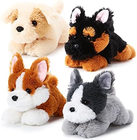 4 Pack 8 Inch Dog Plush Stuffed Animal Pillow Set
