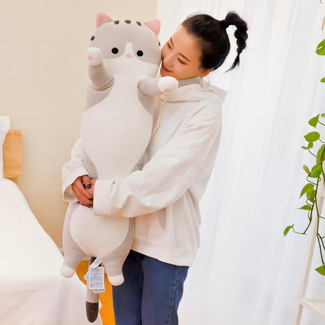 Yeqivo Long Plush Cat Pillow Grey 70CM