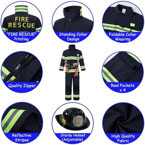 Kosgraiy Kids Firefighter Costume with 9pcs Accessories