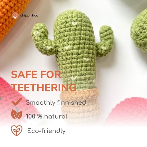 Chippi Co Cactus Baby Rattle with Wooden Ring