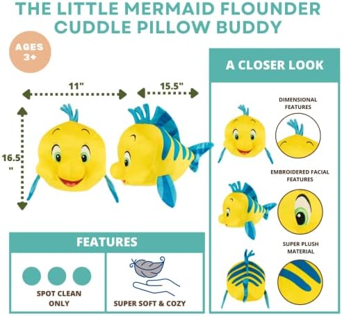 Franco The Little Mermaid Flounder Plush Cuddle Pillow