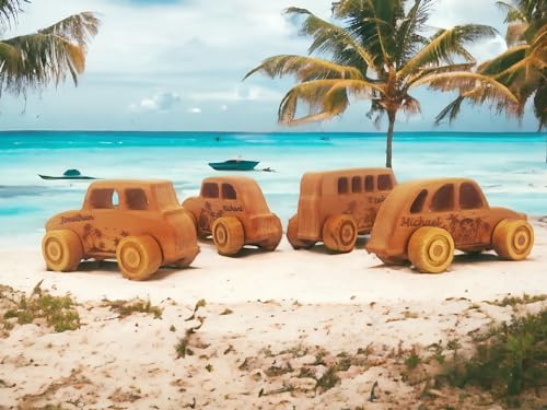 JOLLY WOODPECKER Personalized 4pcs Wooden Toy Cars for Toddlers 1-3