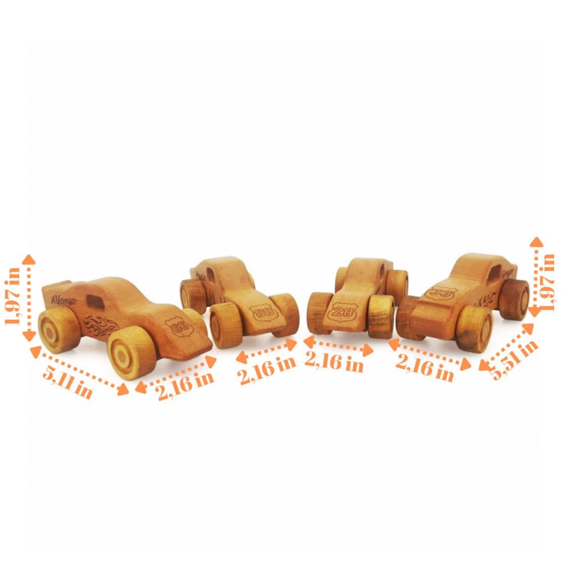 Personalized 4 Pcs Wooden Toy Cars For Toddlers 1-3