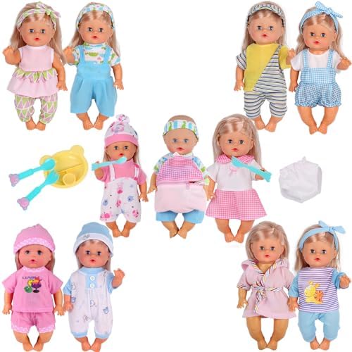 Young Buds 10 Sets Baby Doll Clothes with Schoolbag Cutlery Toys