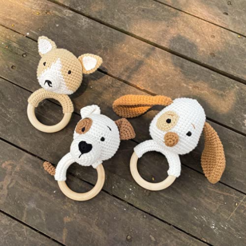 Bunny Rattles Toy for Babies Handmade Woolen Rattle with Safe Wood