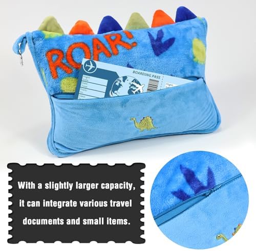 3 in 1 Travel Pillow Blanket Set for Kids with Dinosaur Print