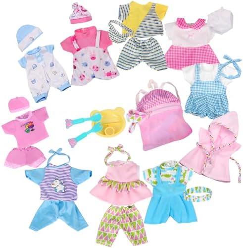 Young Buds 10 Sets Baby Doll Clothes with Schoolbag Cutlery Toys