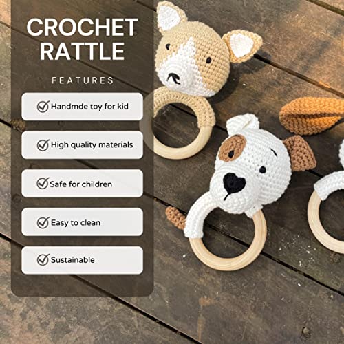 Bunny Rattles Toy for Babies Handmade Woolen Rattle with Safe Wood