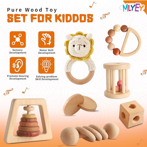 MLYEY 7PCS Wooden Montessori Toy Set for Babies 12-36 Months