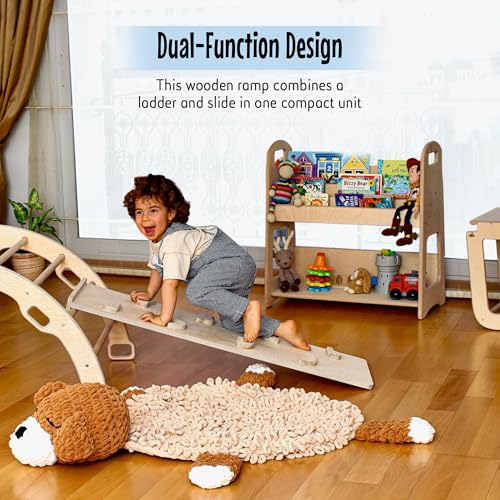 Montessori Wooden Climbing Ramp Ladder Slide in One