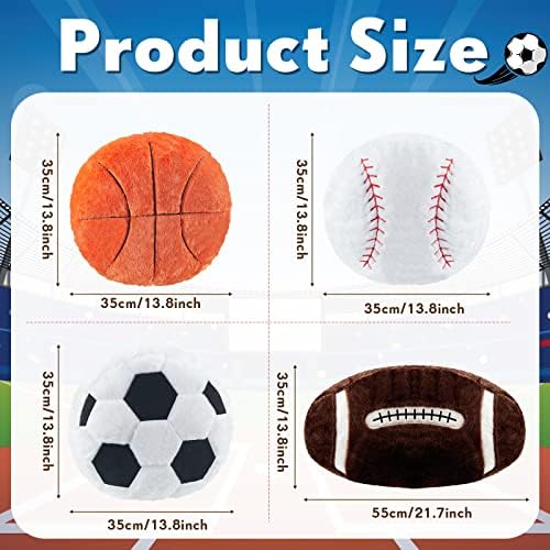 Juexica 4 Pcs Sports Throw Pillows Plush Soccer Basketball Baseball Football Cushion