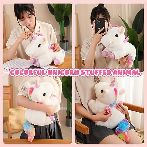 SQEQE Rainbow Unicorn Plush Pillow with 4 Baby Friends