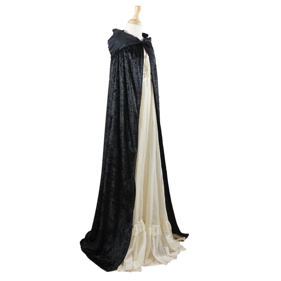 Black Crushed Velvet Hooded Cape for All Sizes