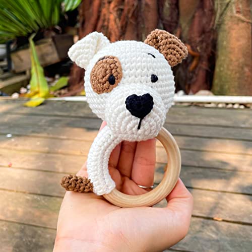 Bunny Rattles Toy for Babies Handmade Woolen Rattle with Safe Wood