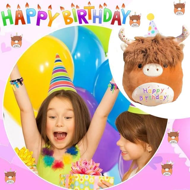 Happy Birthday Highland Cow Plush Toy 12 Cute Cuddly Birthday Pillow