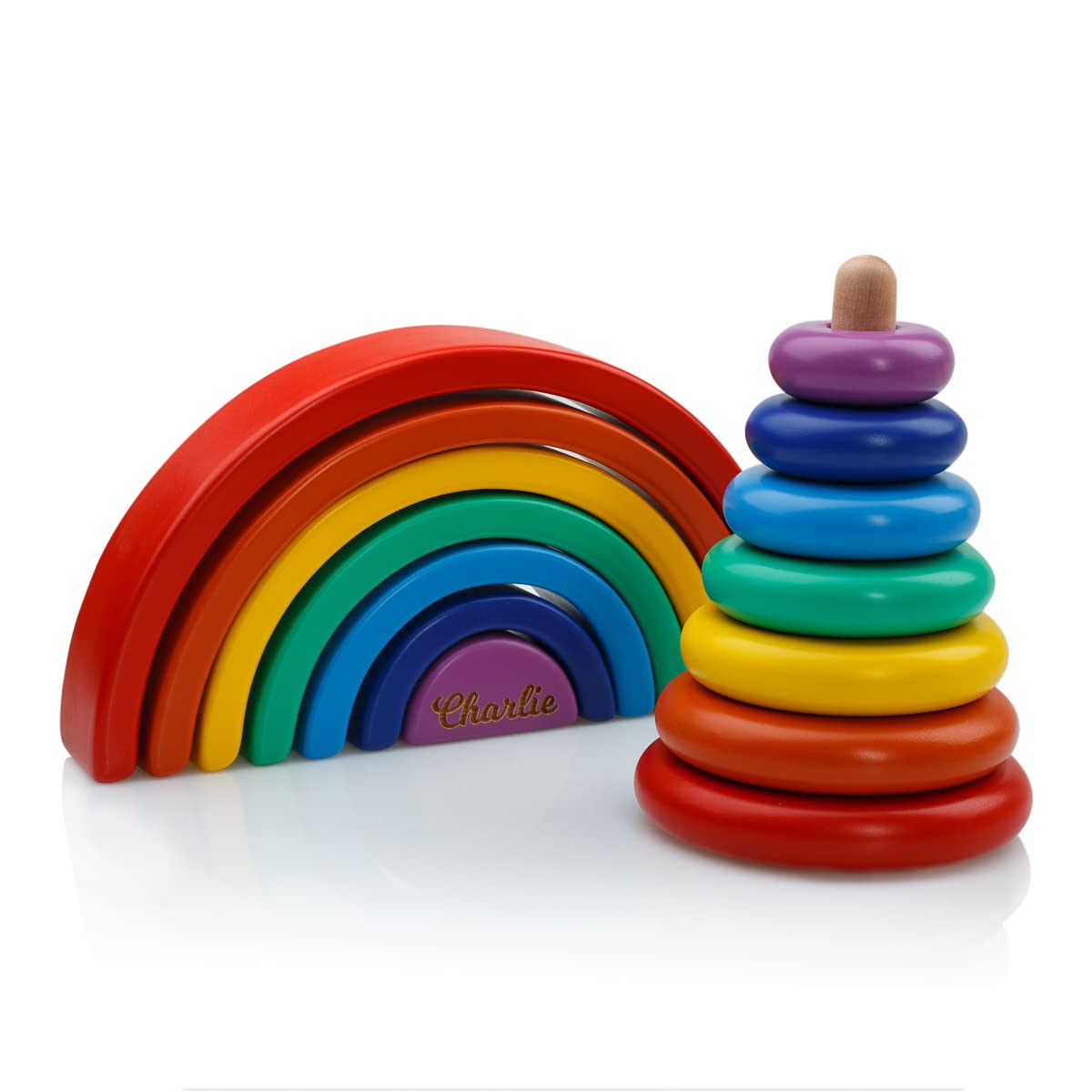 Wooden Stacking Pyramid Rainbow Toy for Toddlers