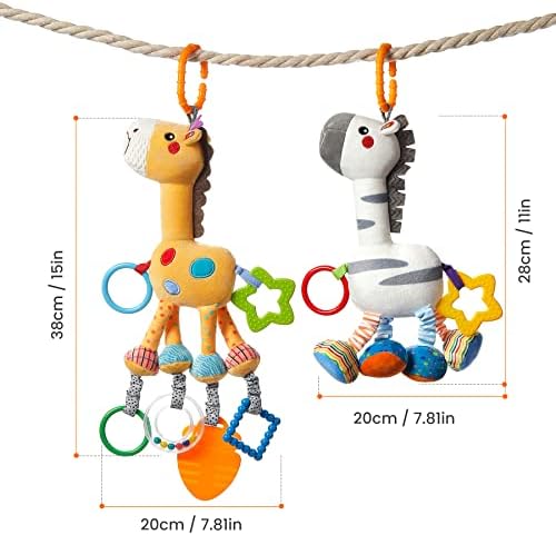 TUMAMA Hanging Toys 2 Pack - Plush Giraffe Zebra Rattle