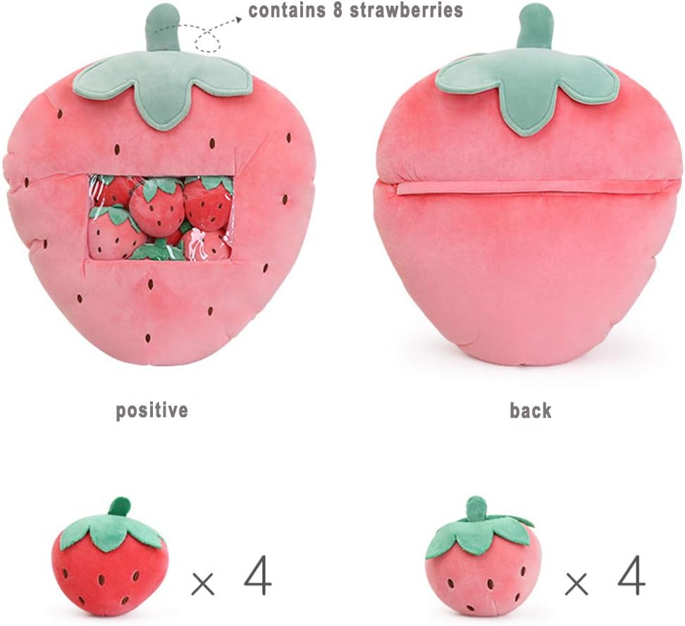 REFAHB Cute Strawberry Throw Pillow with Removable Plush Toys