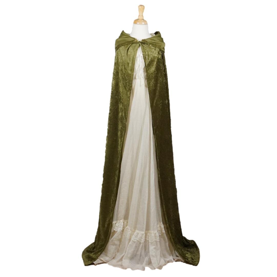 Olive Crushed Velvet Full Length Hooded Cape for All Sizes