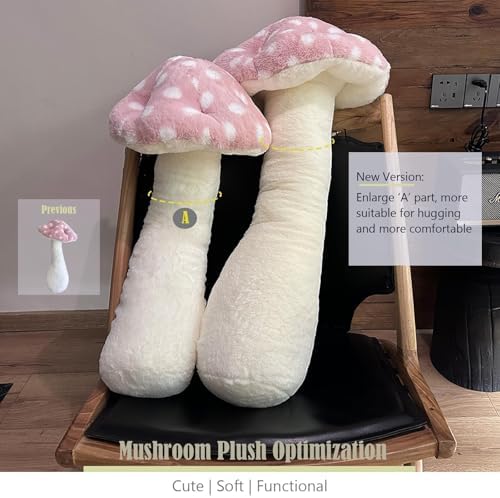 Hofun4U Mushroom Plush Pillow - 39 Inch Pink Stuffed Decorative Pillow