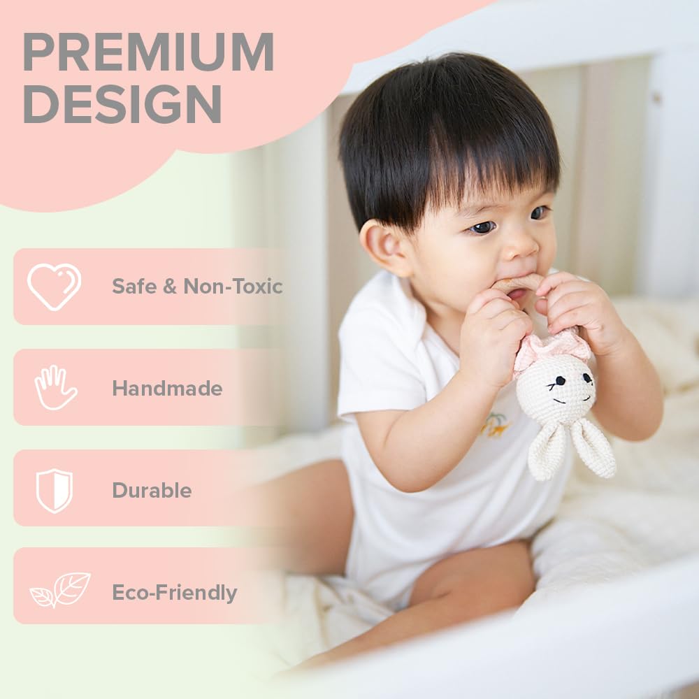 Deluxe Handcrafted Wooden Bunny Rattle Toy