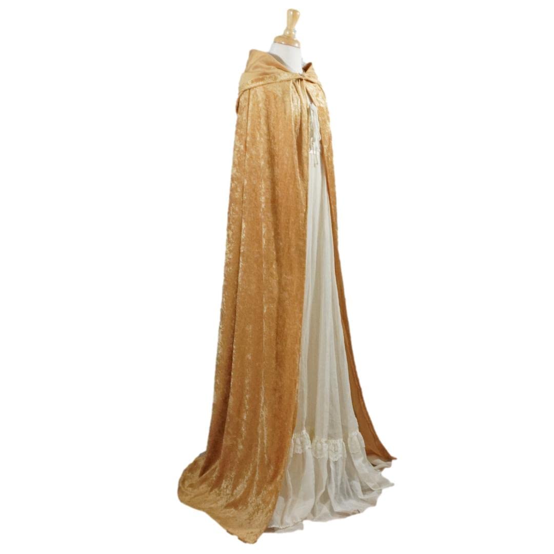 Gold Crushed Velvet Full Length Hooded Cape for All Sizes
