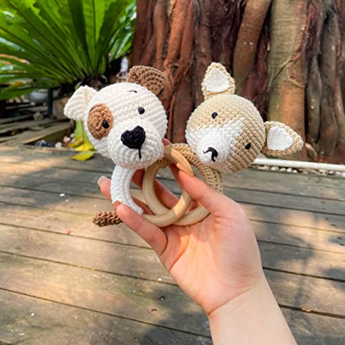 Bunny Rattles Toy for Babies Handmade Woolen Rattle with Safe Wood