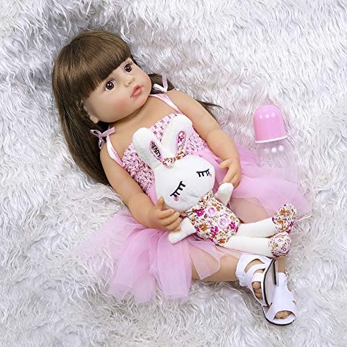 RXDOLL Reborn Baby Doll 22 Inches Waterproof with Pink Dress