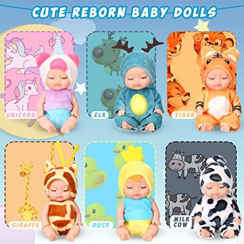 Leitee 6 Pcs 4 Inch Mini Baby Dolls with Animal Clothes