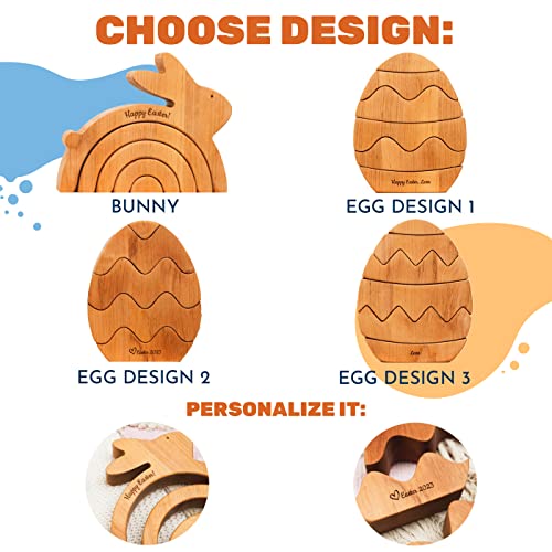 Personalized Wooden Bunny Stacker Egg Toy for Toddler