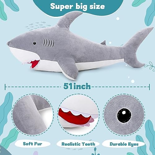 MorisMos Giant Shark Plush Pillow Toy 51 Inch