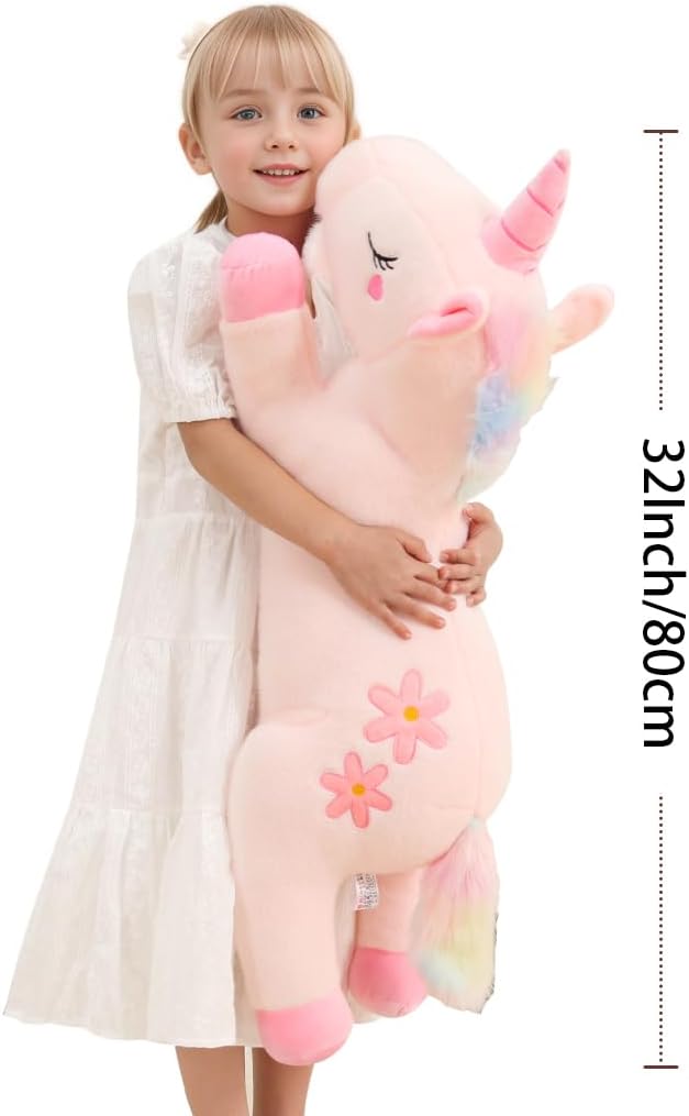 32 Inch Super Soft Pink Unicorn Plush Pillow
