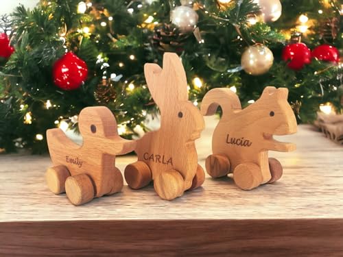Personalized Wooden Animal Push Toy Car Set