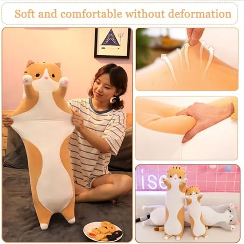 Somao Long Yellow Cat Plush Pillow for Kids