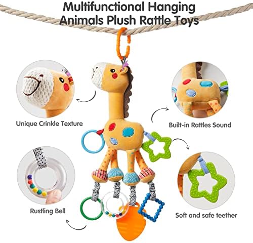 TUMAMA Hanging Toys 2 Pack - Plush Giraffe Zebra Rattle