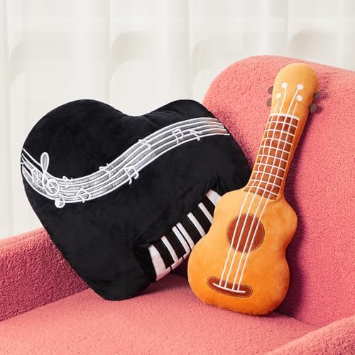 Rock Star Plush Pillow Set 2 Pcs Guitar Piano