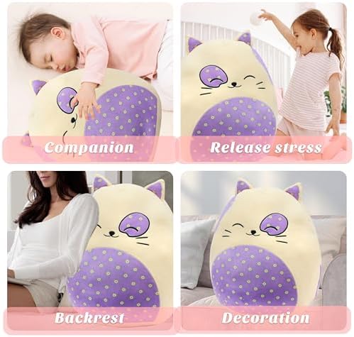 20-Inch Cute Cat Plush Pillow with Floral Belly