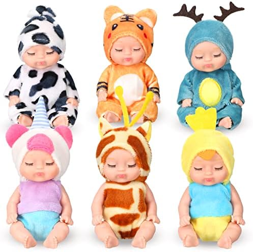 Leitee 6 Pcs 4 Inch Mini Baby Dolls with Animal Clothes