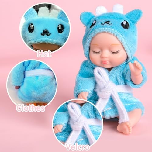 Carreuty 6 Piece Mini Baby Doll Set with Clothes and Hats