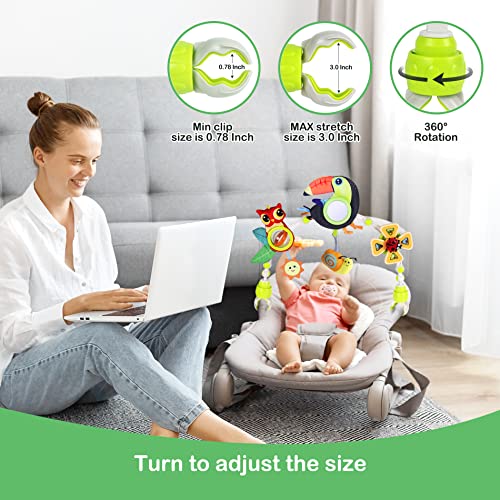 Baby Stroller Arch Toy with Teether Rattle Crinkle Mirror and Music Box