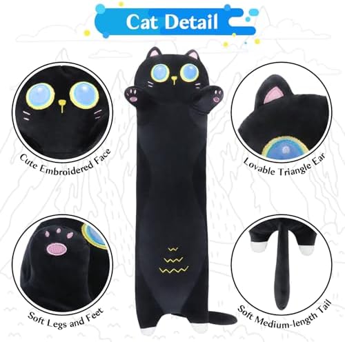 Sprinqdawin Long Black Cat Plush Pillow 355 Cuddly Weighted Stuffed Animal
