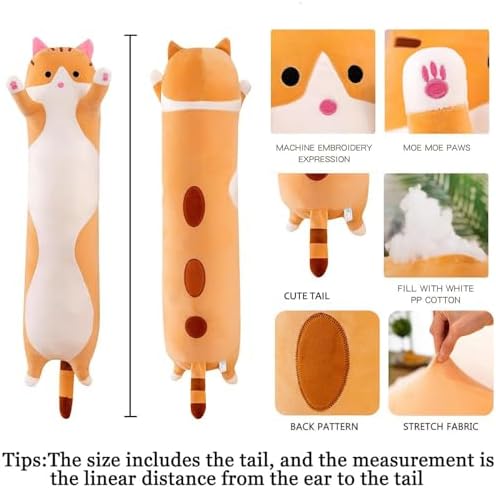 Somao Long Yellow Cat Plush Pillow for Kids