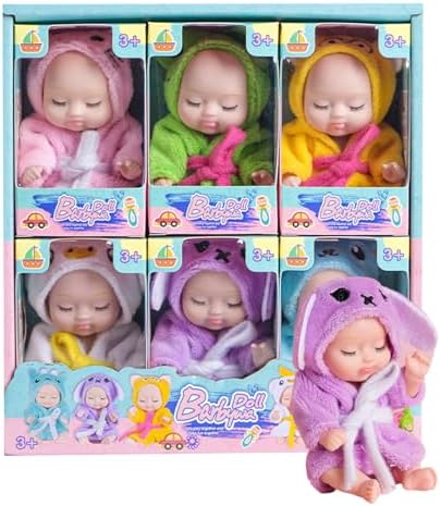 Carreuty 6 Piece Mini Baby Doll Set with Clothes and Hats